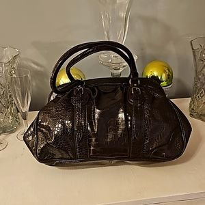 Worthington Dark Chocolate Crocodile (Faux Leather) Satchel, Double Handles, Lin